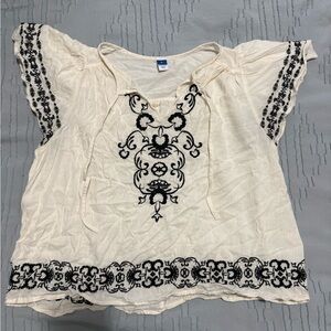 Old Navy Cream Blouse with Black Embroidery
